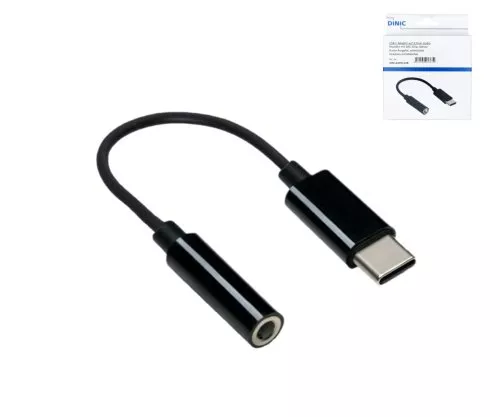 Адаптер USB-C към 3,5 мм аудио (цифров), бял, с чипсет, черен, кутия DINIC